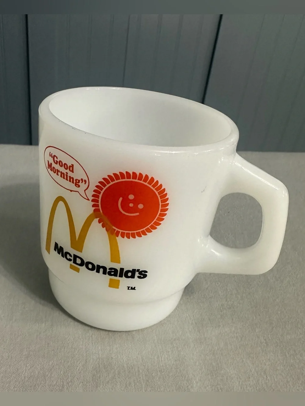 Vintage Fire King McDonald's Good Morning Milk Glass Mug⁠